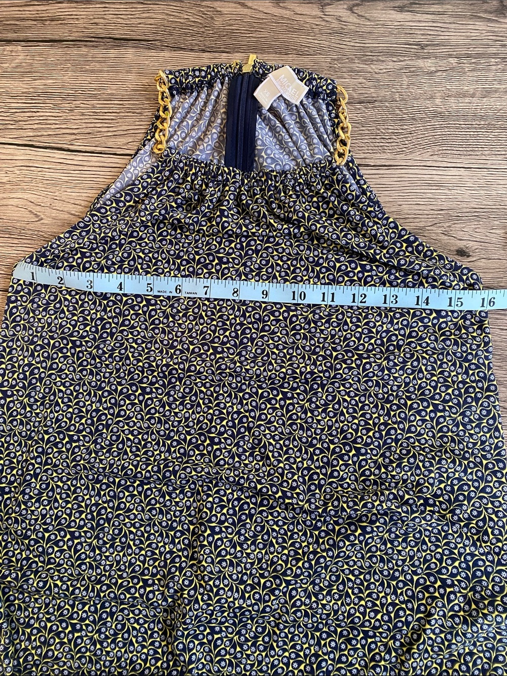 Michael Kors Navy Yellow & White Chain Shoulder Knee Length Dress - Picture 13 of 16